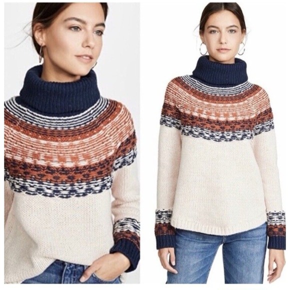 Madewell Brookdale Fair Isle Sweater XXL Warm Cozy Cream Chunky Cotton Blend - Picture 1 of 11